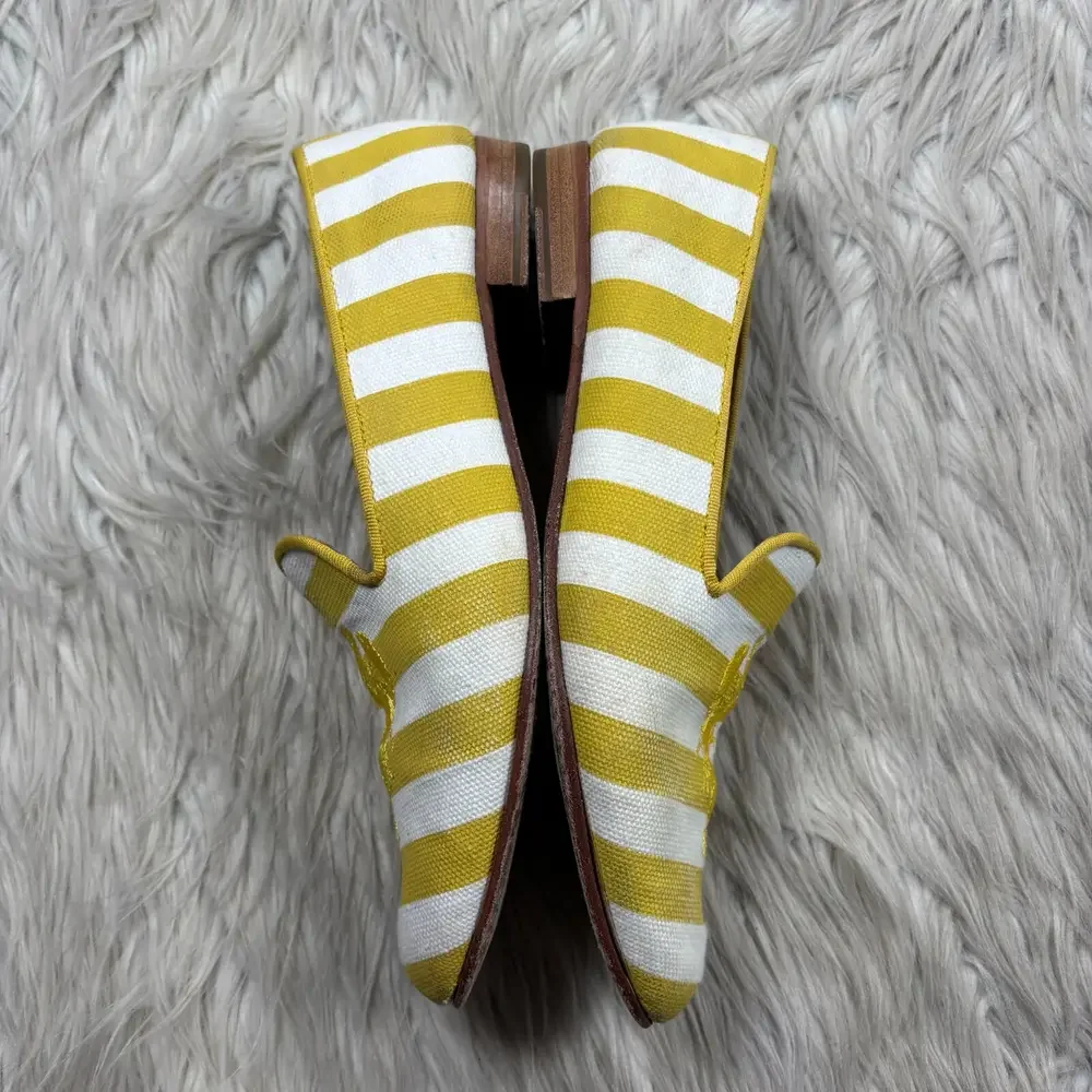 Coach Women's 8.5 Utopia Lobster Loafers Woven Yellow White Stripe Embroidered - Picture 3 of 9